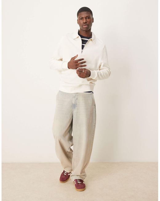 ASOS Natural Standard Fit Quarter Zip Sweatshirt With Collar for men