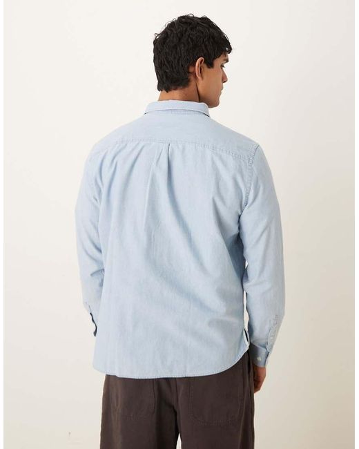 Pompeii UK Blue Pompeii Cotton Long Sleeve Logo Oxford Shirt for men