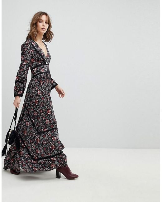 Robe longue à smocks et à fleurs Ba&sh en coloris Noir | Lyst