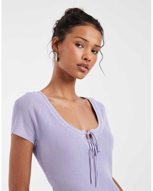 & Other Stories White Short Sleeve T-shirt With Low Neckline And Bow Detail