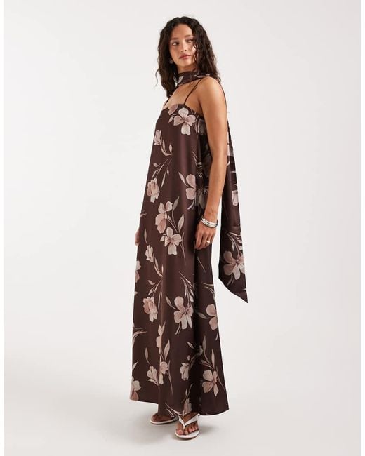 Pretty Lavish Multicolor Elowen Satin Bandeau A Line Maxi Dress With Scarf