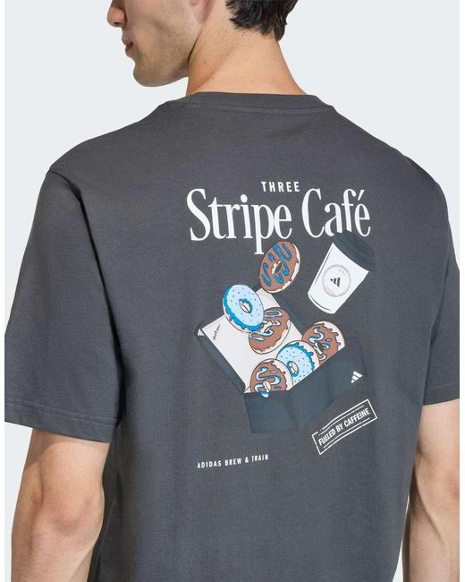 Adidas Originals Gray Coffee Cafe Donut Box Graphic T-Shirt for men