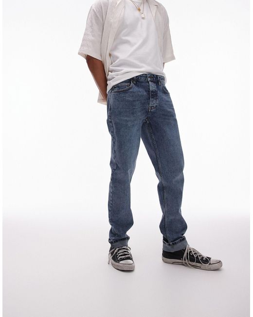 Topman – schmale jeans mit vintage-waschung in Blue für Herren