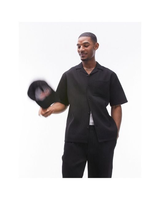 Topman Black Short Sleeve Plisse Shirt for men