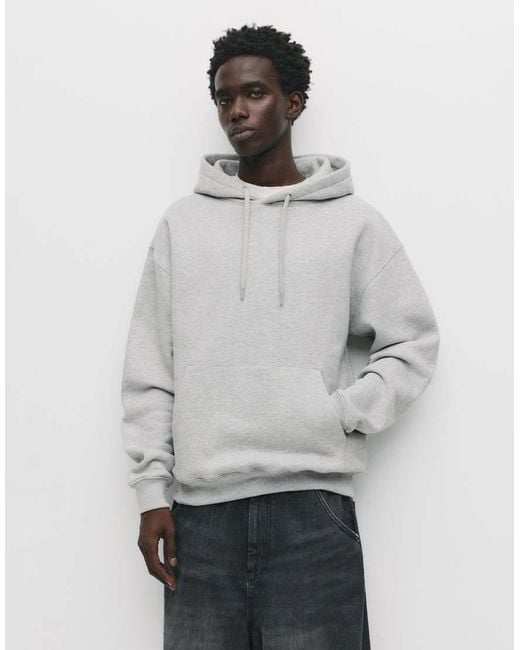 Felpa Con Cappuccio Basic Mélange di Pull&Bear in Gray da Uomo