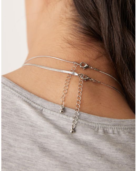 ASOS White Pack Of 2 Necklaces With Snake Chain And Enamel Pendant