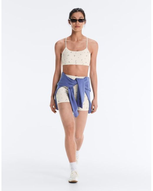 Oysho White Evermove Light Support Floral Print Sports Bra