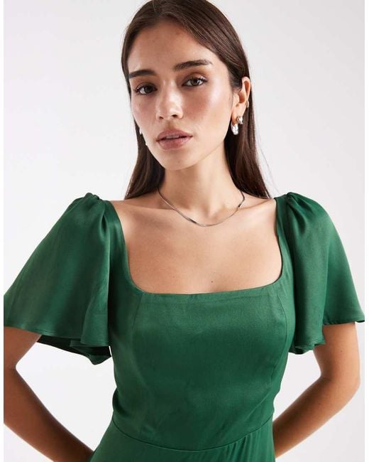 Maids To Measure Green Bridesmaid Square Neck Flutter Sleeve Maxi Dress