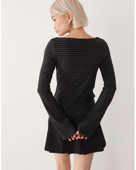 Weekday Black Annie Super Soft Boat Neck Long Sleeve Top