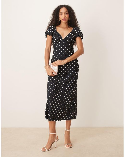 Vestito Sottoveste Nero A Pois Allacciato Sul Retro Con Maniche A Sbuffo di Abercrombie & Fitch in Black
