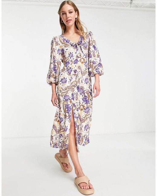 River Island Synthetic Floral Tie Front Midi Dress in Purple - Lyst
