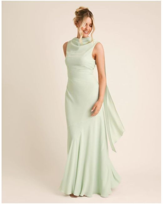 Six Stories Green Bridesmaid Crepe High Cowl Neck Maxi Dress