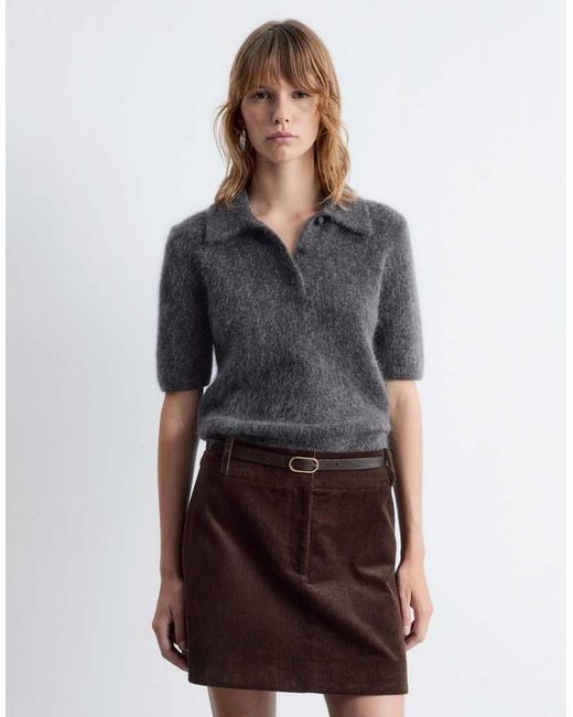 & Other Stories Blue Mohair And Wool Knitted Slim Fit Top With Polo Collar