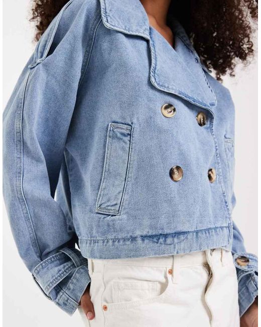 Vero Moda Blue Cropped Denim Trench Coat