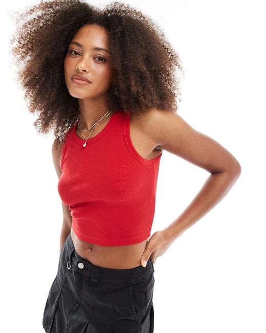 JJXX Red Fallon Ribbed Cropped Vest
