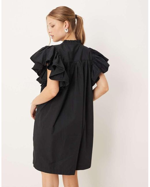 Vestido Corto Con Mangas De Volantes Extragrandes De Y.A.S de color Natural