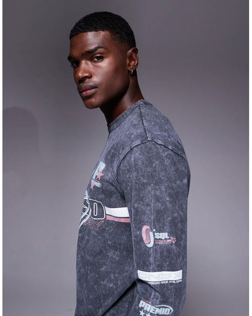 ASOS Blue Heavyweight Relaxed Long Sleeve T-shirt With Street Graphic for men