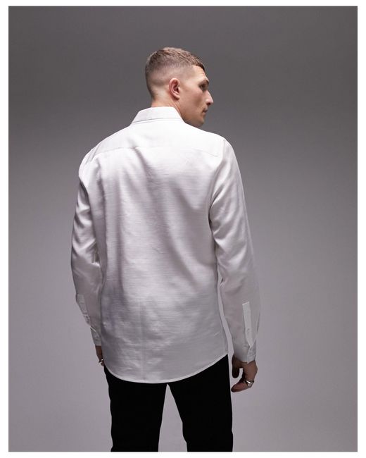Topman Gray Long Sleeve Regular Fit Pointed Collar Tipped Satin Shirt for men