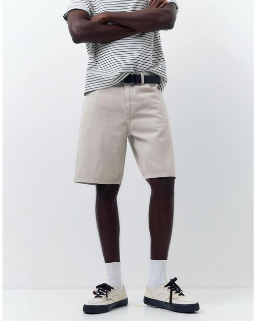 Pull&Bear Gray Standard Denim Bermuda Shorts for men