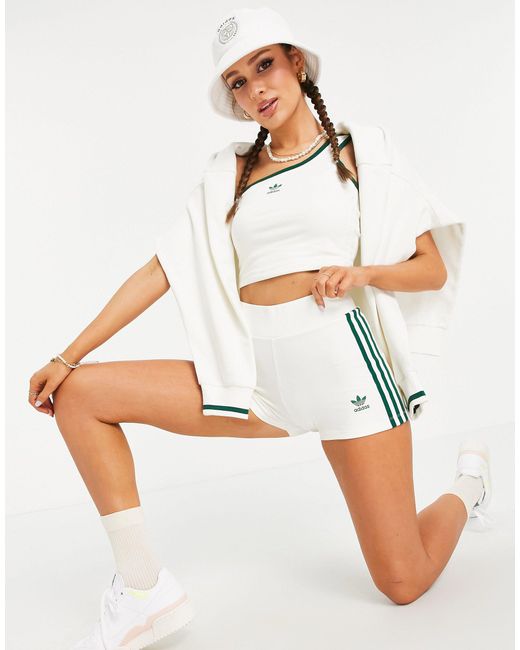 Adidas Originals White 'tennis Luxe' Logo Three Stripe Booty Shorts