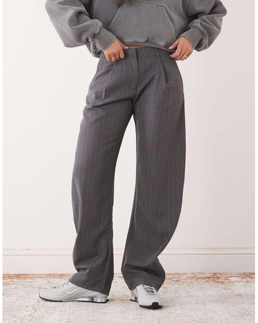 Monki Gray Barrel Leg Tailored Trouser