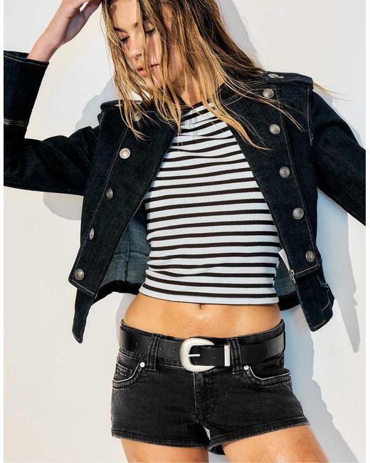Stradivarius Blue Denim Micro Shorts
