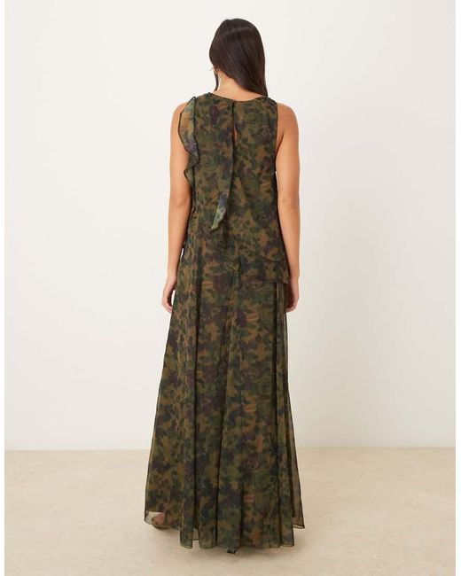 ASOS Natural Racer Neck Shift Maxi Dress With Ruffle Detail