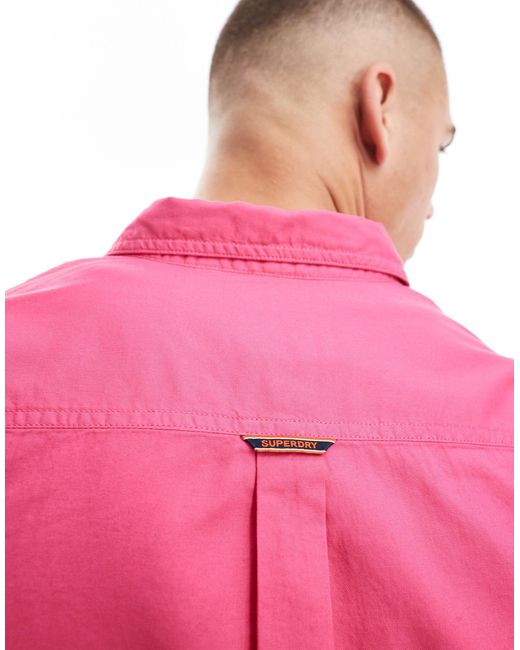 Superdry Pink Overdyed Cotton Long Sleeve Shirt for men