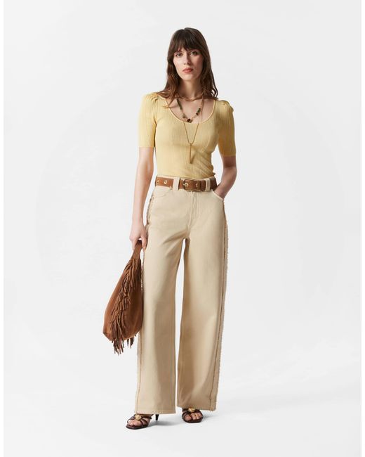 & Other Stories Metallic Knit Mixed Ribbed Top With Scoop Neck And Puff Sleeves
