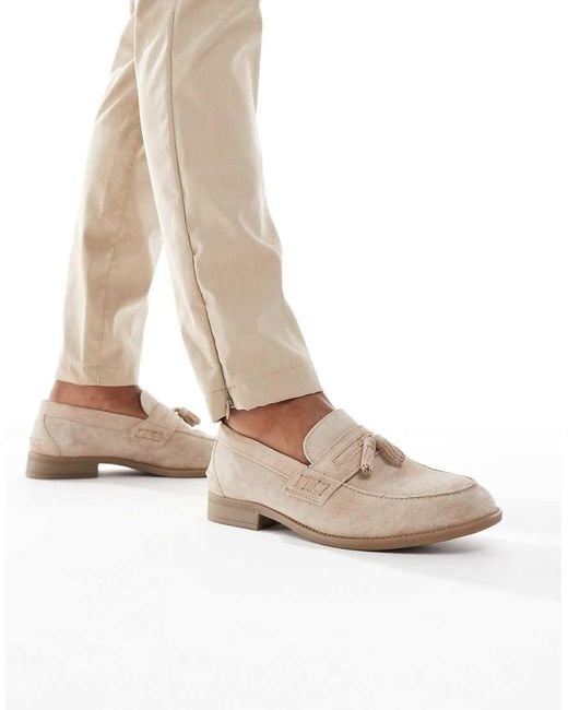 River Island White Faux Suede Tassel Loafers for men