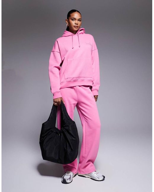 Kaiia Pink Exclusive Cotton Rich Diamante Logo Oversized Hoodie Co-ord