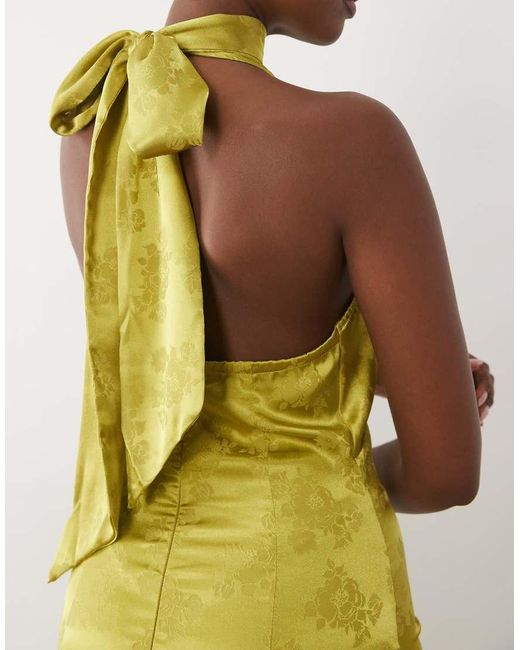 Y.A.S Green Halter Neck Jacquard Ruffle Maxi Dress
