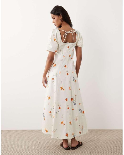 ASOS Natural Square Neck Cotton Sateen Midi Dress With Back Strap