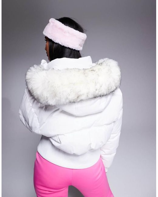 ASOS 4505 Ski & Snow White 4505 Ski Cropped Insulated Ski Bomber Jacket With Faux Fur Hood