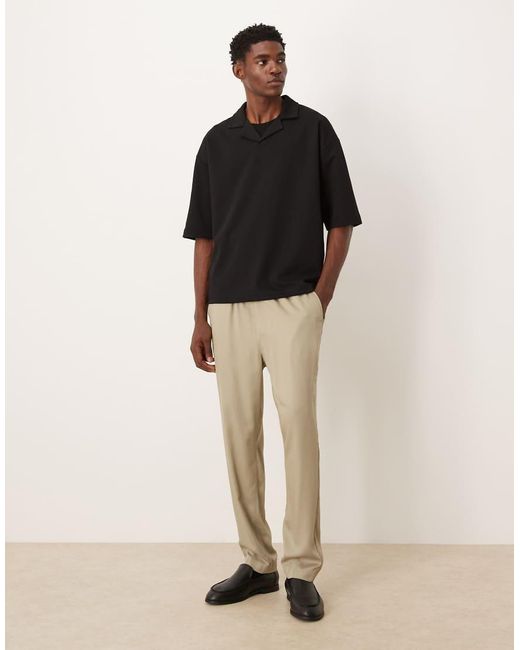 ASOS Black Heavyweight Oversized Half Sleeve Revere Polo for men