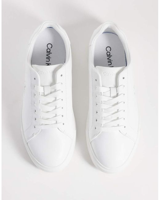 Calvin Klein White Leather Low Profile Cupsole Sneakers
