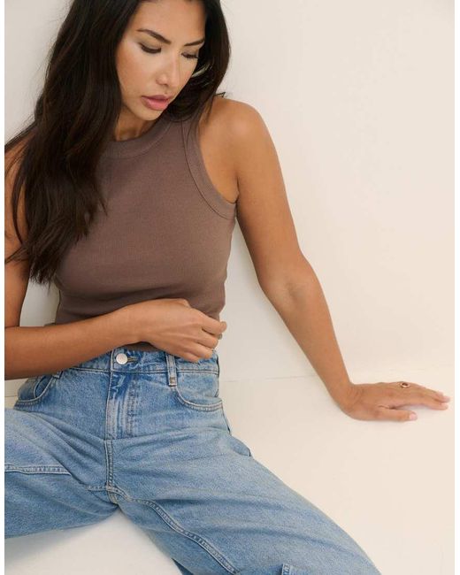 Nobody's Child Brown Cropped Ribbed Racer Vest