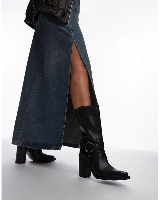 Mya mae - bottines à talon style santiags en cuir brossé Bronx en coloris Blue