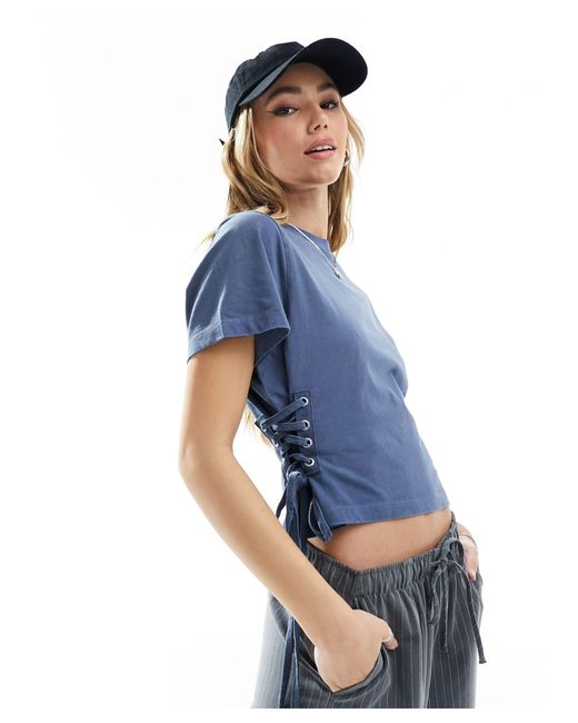 T-shirt à manches courtes et liens sur les côtés - bleu délavé Miss Selfridge en coloris Blue