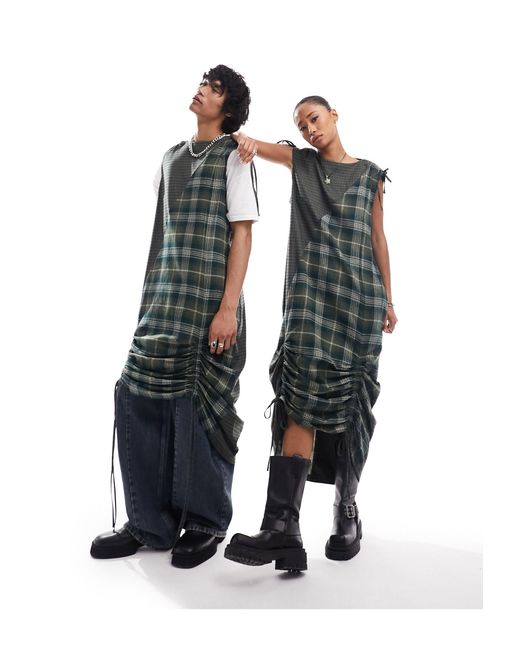Reclaimed (vintage) Green – unisex-kleid mit karomuster und raffung