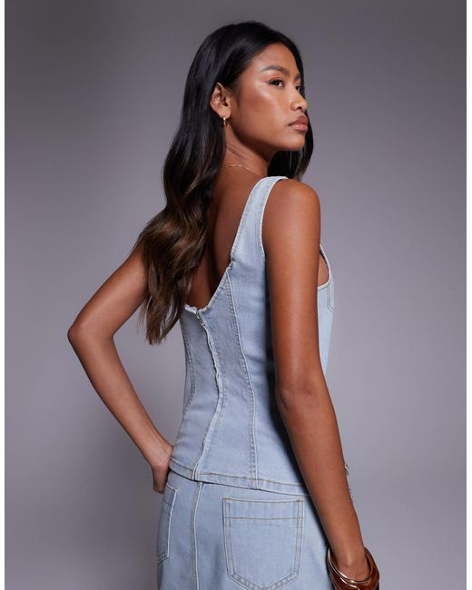 Liquor N Poker Gray Denim Crop Top With Diamante