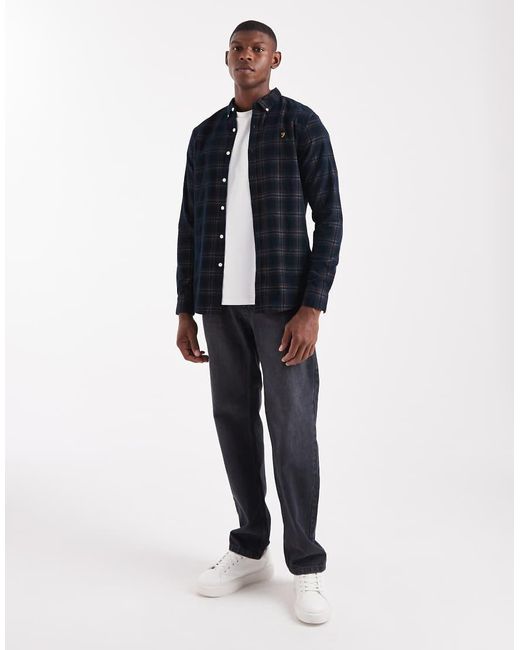 Farah Blue Fontella Long Sleeve Cord Check Shirt for men