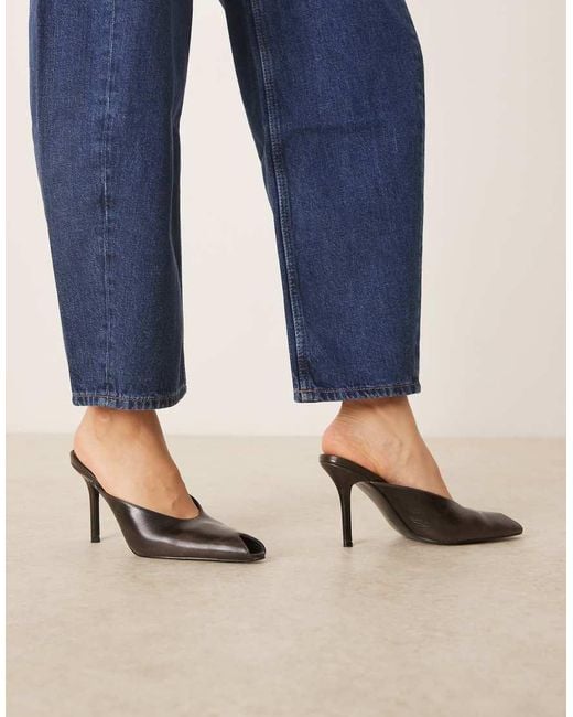 Mango Blue High Vamp Heeled Mule