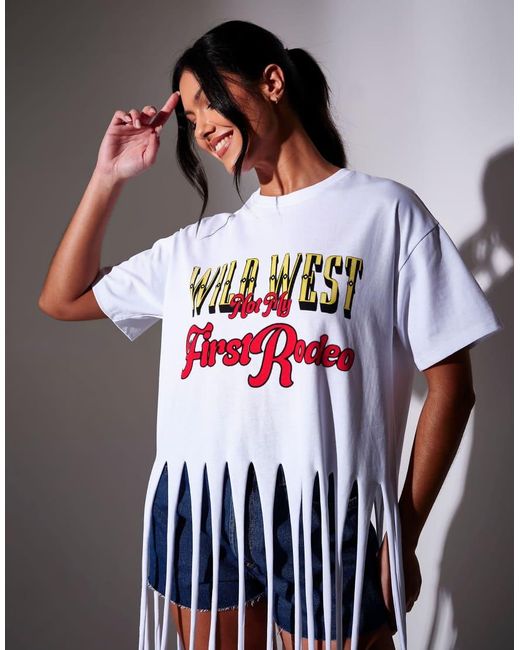 South Beach Blue Wild West Printed Fringe Oversized T-Shirt