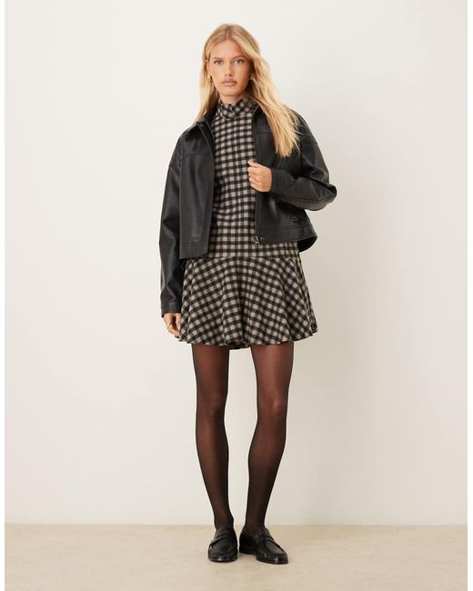 ASOS Black High Neck Short Sleeve Mini Dress With Dropped Waist