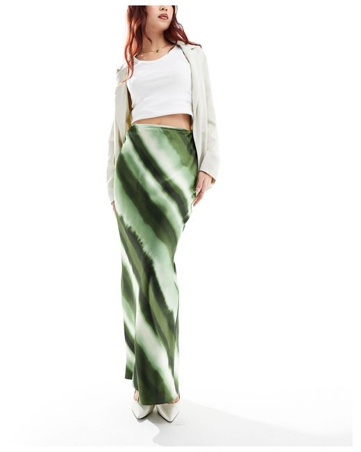 4th & Reckless Green Ombre Stripe Satin Maxi Skirt