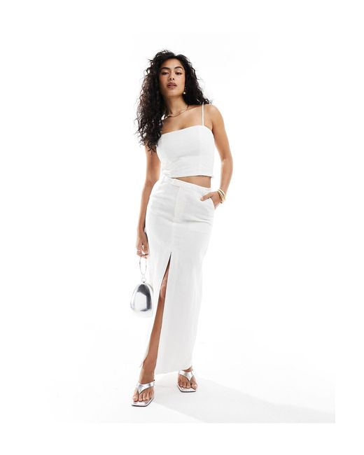 Bardot White Linen Maxi Skirt With Split