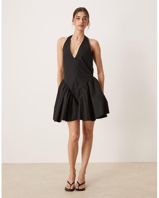 Glamorous Black Dropped Waist Halterneck Mini Dress