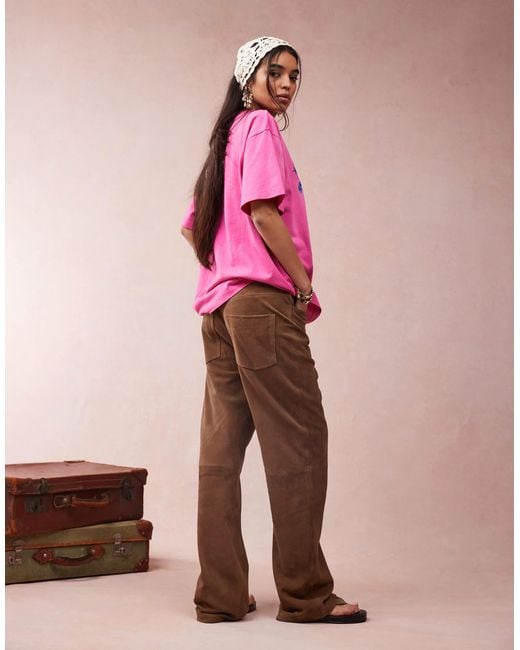 ASOS Pink Straight Leg Suede Panelled Pants