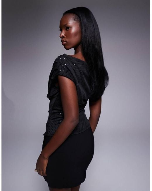 New Look Black Sequin Drape Top